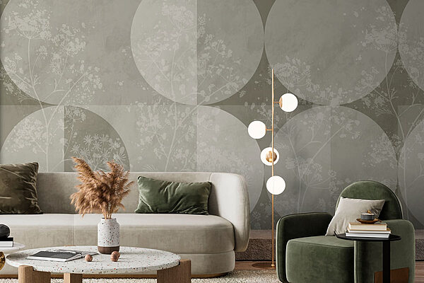 Sfondo grigio e bianco con cerchi e fiori Carta da parati Sfondo grigio e bianco con cerchi e fiori
