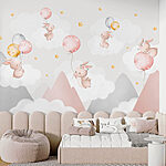 Carta da parati Wall murals Group of bunnies holding balloons in the sky