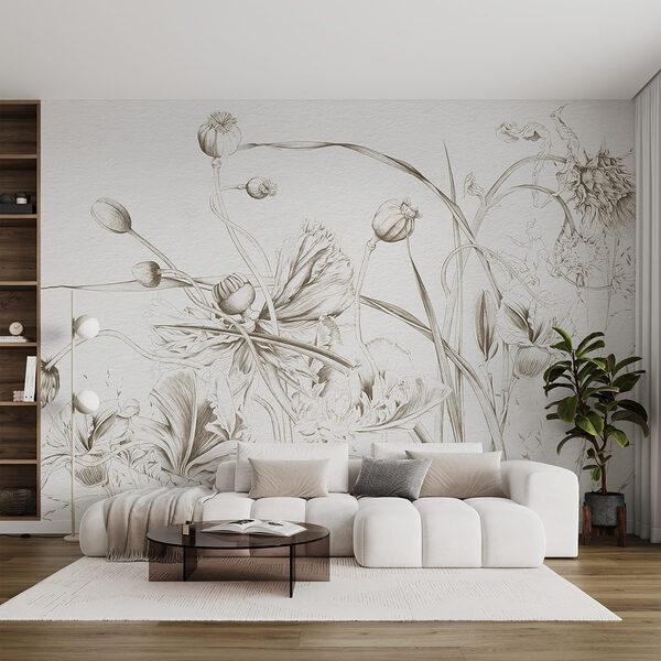 Disegno di fiori e foglie Carta da parati Disegno di fiori e foglie