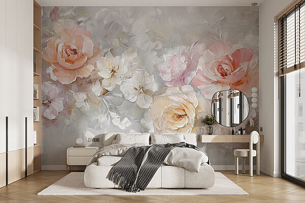 Pittura di fiori su una superficie bianca Carta da parati Pittura di fiori su una superficie bianca
