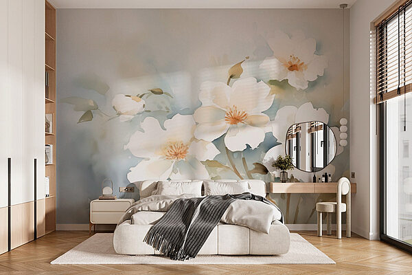 Wall murals Painting of white flowers Carta da parati Wall murals Painting of white flowers