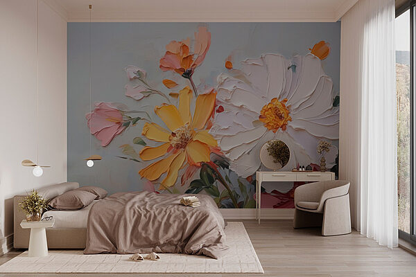 Pittura di fiori su una superficie bianca Carta da parati Pittura di fiori su una superficie bianca