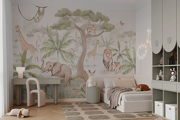 Carta da parati con animali e alberi Carta da parati Carta da parati con animali e alberi