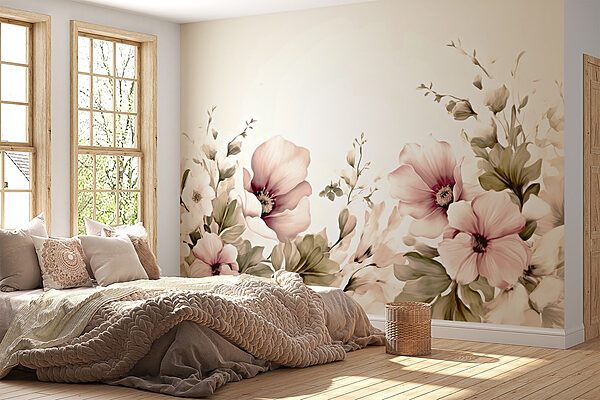 Wall murals Delicate blooms in soft hues Carta da parati Wall murals Delicate blooms in soft hues