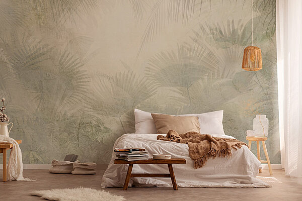 Wall murals White background with palm leaves Carta da parati Wall murals White background with palm leaves