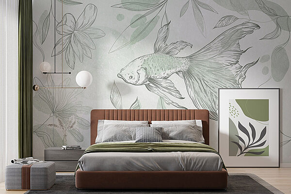 Pesci e piante su una parete Carta da parati murale Pesci e piante su una parete
