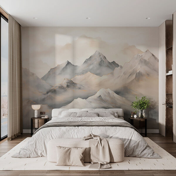 Pittura di montagne con nuvole Carta da parati Pittura di montagne con nuvole