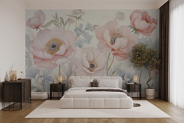 Pittura di fiori su una parete Carta da parati Pittura di fiori su una parete