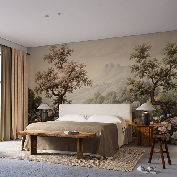 Paesaggio con alberi e fiori Carta da parati Paesaggio con alberi e fiori