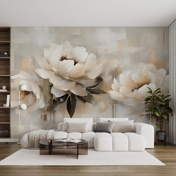 Carta da parati murale Pittura di fiori su sfondo bianco