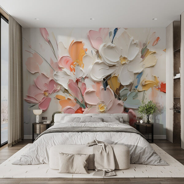 Pittura di fiori su una superficie bianca Carta da parati Pittura di fiori su una superficie bianca