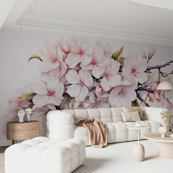 Pittura di fiori bianchi su un ramo Carta da parati Pittura di fiori bianchi su un ramo