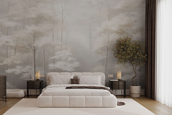 Carta da parati Foresta nebbiosa con alberi