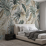Carta da parati murale Foglie tropicali su sfondo beige