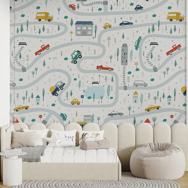 Carta da parati murale Mappa delle auto e degli edifici