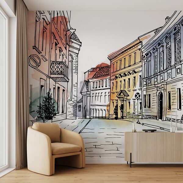 Disegno di un edificio Carta da parati murale Disegno di un edificio