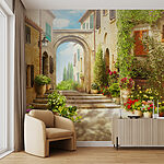 Carta da parati murale Strada affascinante con fiori vivaci