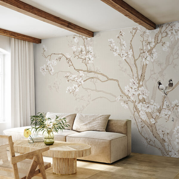 Uccelli appollaiati sui rami in fiore Carta da parati murale Uccelli appollaiati sui rami in fiore