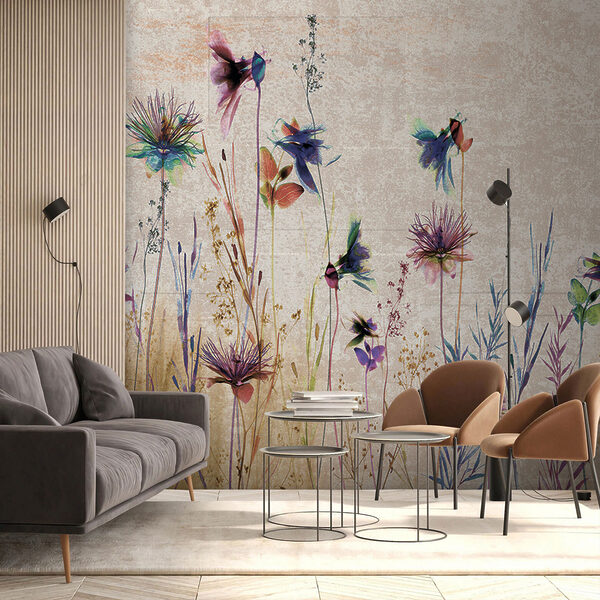 Carta da parati murale Delicati fiori di campo in tonalità pastello