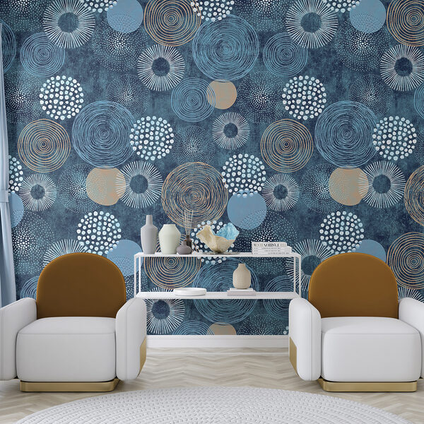 Carta da parati murale Design a cerchi blu e bianchi