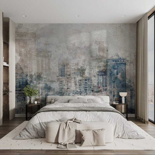 Carta da parati murale Acquerello astratto di paesaggio urbano skyline