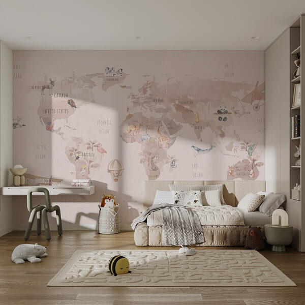 Carta da parati murale Mappa del mondo con animali