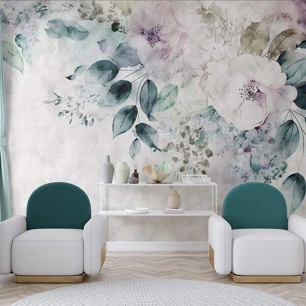 Eleganza floreale in tonalità acquerello Carta da parati murale Eleganza floreale in tonalità acquerello