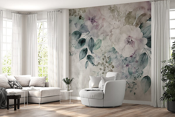 Eleganza floreale in tonalità acquerello Carta da parati murale Eleganza floreale in tonalità acquerello
