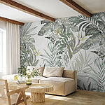 Carta da parati murale Foglie tropicali con fiori delicati