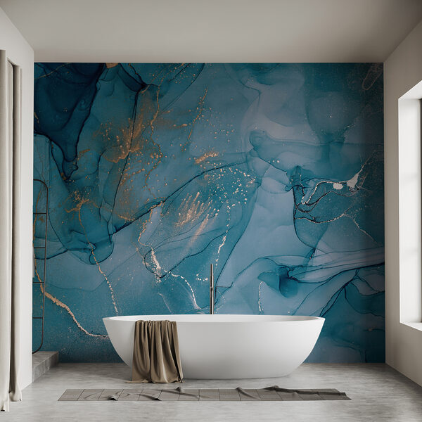 Carta da parati murale Arte astratta blu con accenti metallici