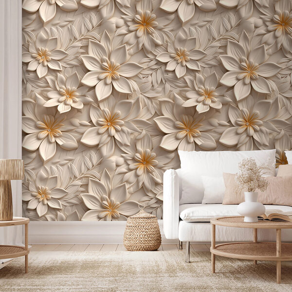 Carta da parati murale Intricato motivo floreale in beige