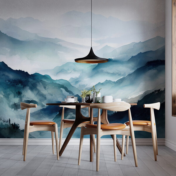 Pittura di montagne con nebbia Carta da parati murale Pittura di montagne con nebbia
