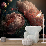 Carta da parati murale Peonie in fiore sotto una luce delicata
