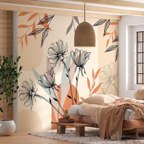 Carta da parati murale Disegno in bianco e nero di un fiore