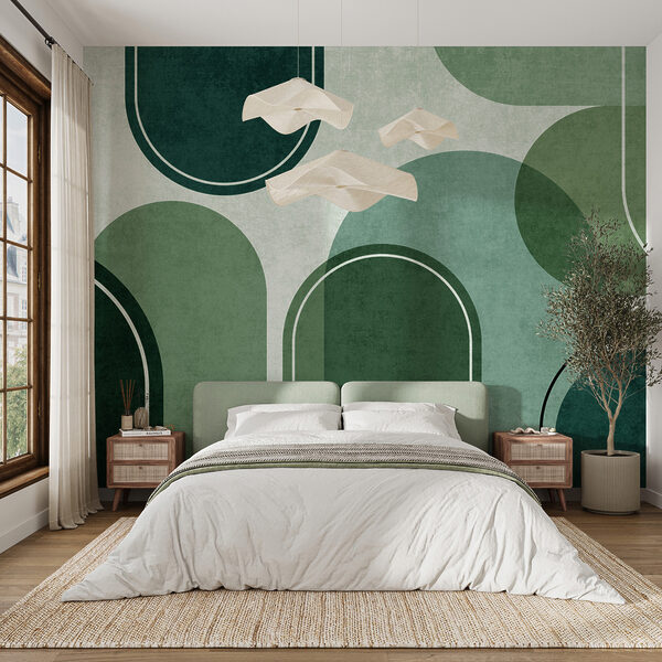 Carta da parati murale Sfondo verde e bianco con ovali e ovali (COD: u99095v5) Carta da parati murale Carta da parati murale Sfondo verde e bianco con ovali e ovali (COD: u99095v5)