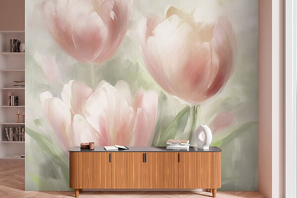 Carta da parati Pittura di fiori rosa