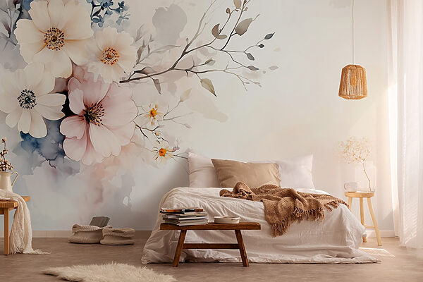 Pittura di fiori su sfondo bianco Carta da parati Pittura di fiori su sfondo bianco