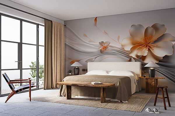 Elegante design floreale dalle linee fluide Carta da parati Elegante design floreale dalle linee fluide