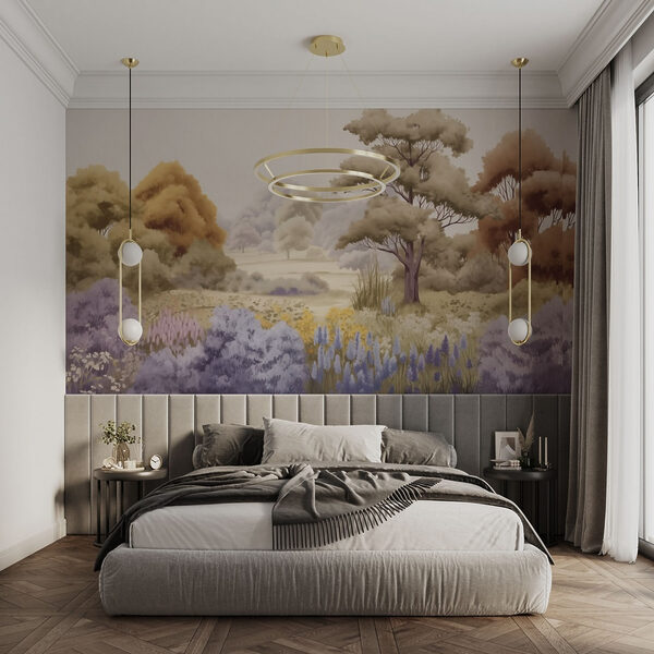 Paesaggio con alberi e fiori Carta da parati Paesaggio con alberi e fiori