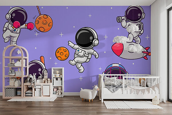 Cartone animato di astronauti nello spazio Carta da parati Cartone animato di astronauti nello spazio