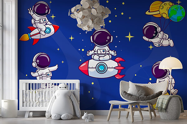 Cartone animato astronauta nello spazio Carta da parati Cartone animato astronauta nello spazio