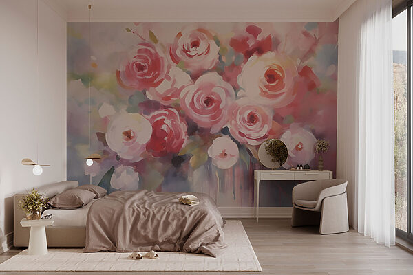 Pittura di fiori su una superficie bianca Carta da parati Pittura di fiori su una superficie bianca