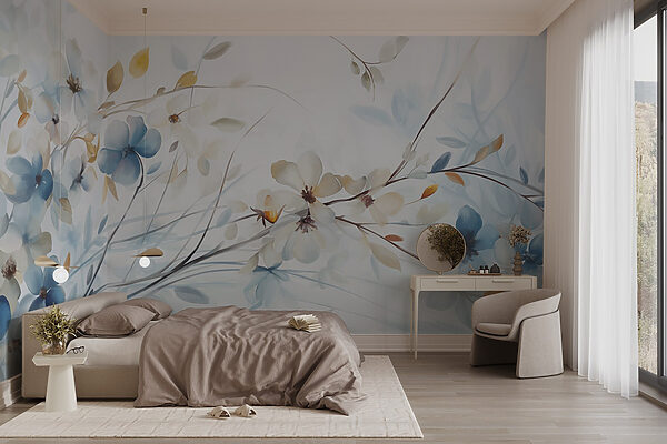 Pittura di fiori e foglie Carta da parati Pittura di fiori e foglie