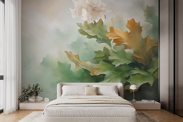 Pittura di foglie su un ramo Carta da parati Pittura di foglie su un ramo