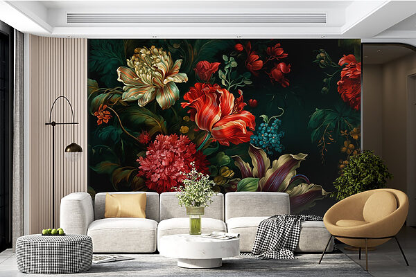 Pittura di fiori su sfondo scuro Carta da parati Pittura di fiori su sfondo scuro
