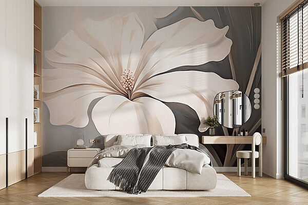 Fiore bianco su sfondo grigio Carta da parati Fiore bianco su sfondo grigio