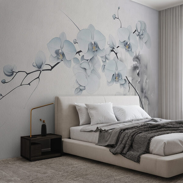 Pittura di un ramo con fiori bianchi Carta da parati Pittura di un ramo con fiori bianchi