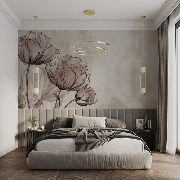 Disegno di fiori su sfondo bianco Carta da parati Disegno di fiori su sfondo bianco