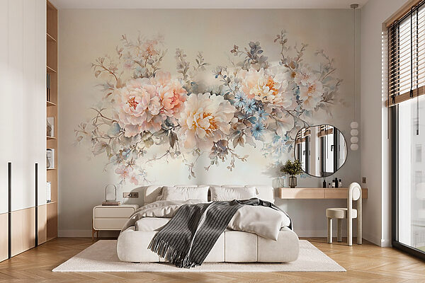Pittura di fiori su una superficie bianca Carta da parati Pittura di fiori su una superficie bianca