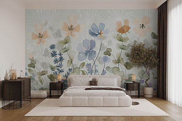 Pittura di fiori e foglie Carta da parati Pittura di fiori e foglie